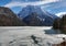 Ice on the little alpine lake called Lago Predil in northern Ita