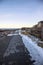 Ice on Marginal way in Ogunquit in Maine in winter