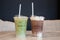 Ice matcha greentea and ice mocha in coffee shop