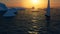 Ice melting, climate change. Sailboat sailing in the Antarctic Ocean. Arctic sea, drifting iceberg