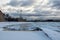 Ice on the Neva river near the walls of the Peter and Paul fortress in the early winter morning