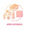 Ice packs, first aid item concept icon. Traumatism ambulance, hematoma therapy and bruise treatment, health care thin