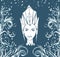 Ice Queen and frost patterns. Face of a woman in a crown vector illustration