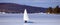 Ice sailing in froze lake in north Michigan during winter