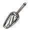 Ice scoop for bartending. Chromed metal scoop or cocktail bar tool for barman or bartender