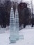 Ice sculptures, two towers of ice and snow.