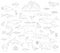 Ice sheet and polar desert biome. Simple line style. Terrestrial ecosystem world map. Arctic animals, birds, fish and plants