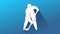 Ice skater white sillhouette icon with long shadow and ice blue cool modern background