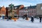 Ice skating in Esbjerg city center in wintertime, Denmark