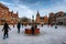 Ice skating in Esbjerg city center in wintertime, Denmark