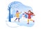 Ice Skating Hand Drawn Cartoon Flat Illustration of Winter Fun Outdoors Sport Activities on Ice Rink with Seasonal Outerwear