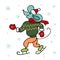 Ice skating mouse in winter clothes. Handwork. Symbol of the 2020 New Year. Winter sport.