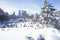 Ice skating Wollman Rink in Central Park, Manhattan, New York City, NY after winter snowstorm