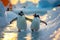 Ice sliding adventure adorable penguins enjoying winter play