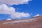 Ice or snow penitentes and andean landscape at Paso De Agua Negra mountain pass, Chile and Argentina, South America