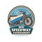 Ice speedway tournament retro icon with motorbike