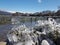 Ice stalactites in ioannina city greece in winter season in front of lake pamvotis greece