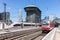 ICE train and regional trains of DB Deutsche Bahn at main railway station in Frankfurt, Germany