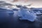 Ice washed up on Iceland black sand beach