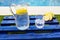 Ice water with lemon or lemonade very refreshing in summer