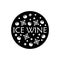 Ice wine logo. Cutout round silhouette. Cartoon snowflakes, snowballs and text. Hand drawn vector drink concept. Black