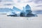 Iceberg in Arctic, Ice Castle , Iceberg sculptured like fairytale castle with gate and wing
