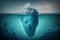 Iceberg, concept of underwater risk, dark hidden threat or danger