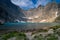 Iceberg Lake trail in Glacier National Park Montana in the early morning haze