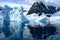 Iceberg looking like human face in breathtaking scenery with high mountains reflecting in water, Paradise Bay, Antarctica