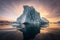 Iceberg middle of the sea at sunset by Generative AI