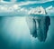 Iceberg in ocean or sea. Hidden threat or danger concept. 3d illustration