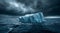Iceberg surrounded by dark clouds in the vast ocean, melting glaciers and icebergs image