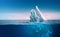 Iceberg under blue sky with underwater part and water line