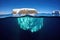 iceberg with visible underwater portion in clear sea