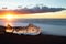 Icebergs on the Beach near Jokulsarlon Glacial Lagoon at Sunrise, Iceland