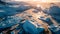 Icebergs in Greenland in the soft sunset light, top view