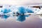 The icebergs and ice floes reflected in water