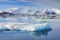 Icebergs in Jokulsarlon glacier lake in Iceland in winter