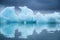 Icebergs in the Skaftafell National Park, Iceland. Ocean bay and icebergs. Reflection on the water surface. Landscapes in Iceland.