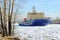 Icebreaker in the water area of the port.