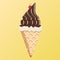 . Icecream chocolate scoops isolated. on yellow background. Idea for poster, product.