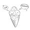 Icecream cone three flavours. Speech bubbles