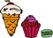 Icecream, cupcake, makaroni set