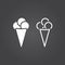 Icecream icon. Solid and Outline Versions. White icons on a dark