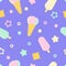 Icecream seamless pattern with dots stars and waffles