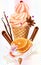 Icecream in waffles cones with citrus and cinnamon, anise, vanilla