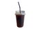 Iced black coffee in plastic glass isolate on white background. americano with iced.