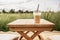 Iced blended frappucino in plastic cup on wood table. Iced coffee