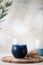 iced blue matcha tea in glass