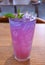 Iced Butterfly Pea Flower Tea Changed from Blue to Purple Color after Added Fresh Lime Juice